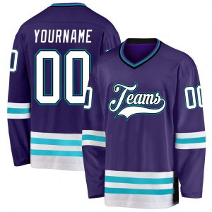 Custom Purple White-Teal Hockey Jersey Suit for daily life,Material: 100% polyester,price varies by size and custom