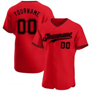 Custom Red Black Authentic Baseball Jersey Suit for daily life,Material: 100% polyester,price varies by size and custom