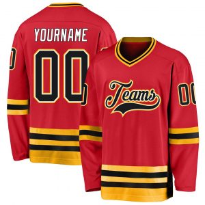 Custom Red Black-Gold Hockey Jersey Suit for daily life,Material: 100% polyester,price varies by size and custom