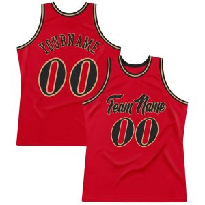 Custom Red Black-Old Gold Authentic Throwback Basketball Jersey Suit for daily life,Material: 100% polyester,price varies by size and custom