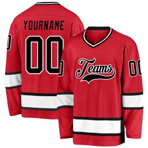 Custom Red Black-White Hockey Jersey Suit for daily life,Material: 100% polyester,price varies by size and custom