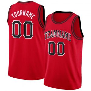 Custom Red Black-White Round Neck Rib-Knit Basketball Jersey Suit for daily life,Material: 100% polyester,price varies by size and custom