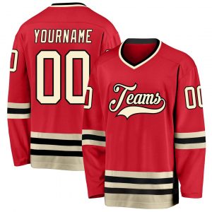 Custom Red Cream-Black Hockey Jersey Suit for daily life,Material: 100% polyester,price varies by size and custom