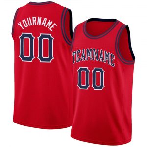 Custom Red Navy-White Round Neck Rib-Knit Basketball Jersey Suit for daily life,Material: 100% polyester,price varies by size and custom