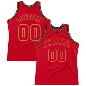 Custom Red Red-Old Gold Authentic Throwback Basketball Jersey Suit for daily life,Material: 100% polyester,price varies by size and custom