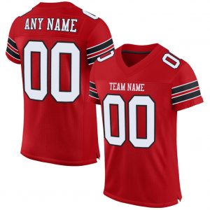 Custom Red White-Black Mesh Authentic Football Jersey Suit for daily life,Material: 100% polyester,price varies by size and custom