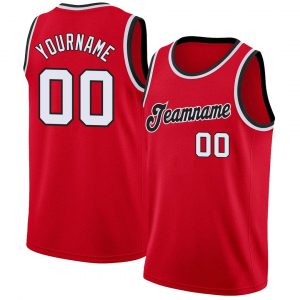 Custom Red White-Black Round Neck Rib-Knit Basketball Jersey Suit for daily life,Material: 100% polyester,price varies by size and custom