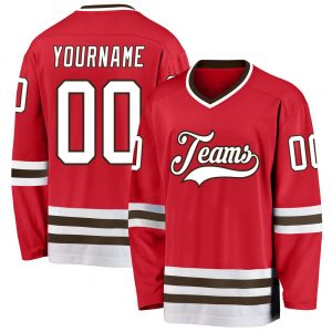 Custom Red White-Brown Hockey Jersey Suit for daily life,Material: 100% polyester,price varies by size and custom