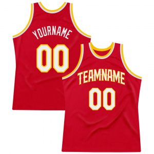 Custom Red White-Gold Authentic Throwback Basketball Jersey Suit for daily life,Material: 100% polyester,price varies by size and custom