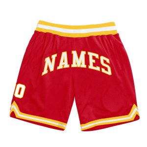 Custom Red White-Gold Authentic Throwback Basketball Shorts Suit for daily life,Material: 100% polyester,price varies by size and custom