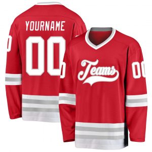 Custom Red White-Gray Hockey Jersey Suit for daily life,Material: 100% polyester,price varies by size and custom