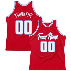 Custom Red White-Light Blue Authentic Throwback Basketball Jersey Suit for daily life,Material: 100% polyester,price varies by size and custom