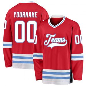 Custom Red White-Light Blue Hockey Jersey Suit for daily life,Material: 100% polyester,price varies by size and custom