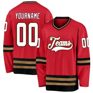 Custom Red White-Old Gold Hockey Jersey Suit for daily life,Material: 100% polyester,price varies by size and custom