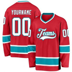 Custom Red White-Teal Hockey Jersey Suit for daily life,Material: 100% polyester,price varies by size and custom