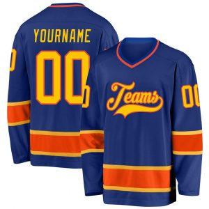 Custom Royal Gold-Orange Hockey Jersey Suit for daily life,Material: 100% polyester,price varies by size and custom