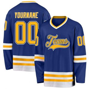 Custom Royal Gold-White Hockey Jersey Suit for daily life,Material: 100% polyester,price varies by size and custom