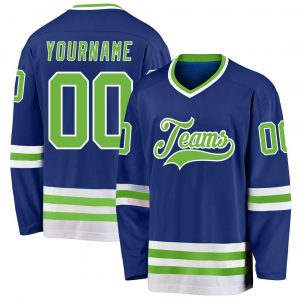 Custom Royal Neon Green-White Hockey Jersey Suit for daily life,Material: 100% polyester,price varies by size and custom