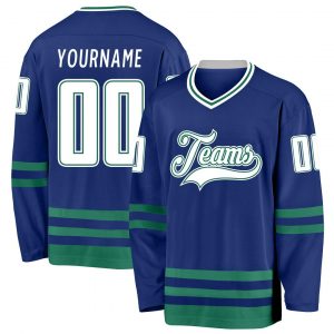 Custom Royal White-Kelly Green Hockey Jersey Suit for daily life,Material: 100% polyester,price varies by size and custom