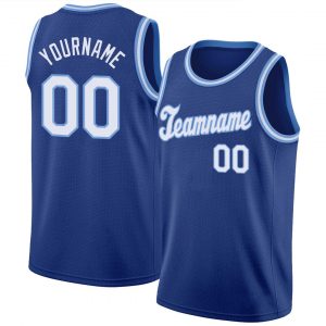 Custom Royal White-Light Blue Round Neck Rib-Knit Basketball Jersey Suit for daily life,Material: 100% polyester,price varies by size and custom