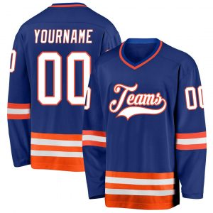 Custom Royal White-Orange Hockey Jersey Suit for daily life,Material: 100% polyester,price varies by size and custom