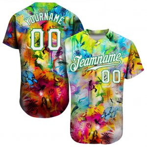 Custom Scratch Graffiti Pattern White-Kelly Green 3D Authentic Baseball Jersey Suit for daily life,Material: 100% polyester,price varies by size and custom