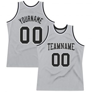 Custom Silver Gray Black-White Authentic Throwback Basketball Jersey Suit for daily life,Material: 100% polyester,price varies by size and custom