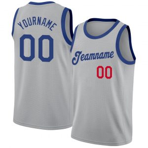 Custom Silver Gray Royal-Red Round Neck Rib-Knit Basketball Jersey Suit for daily life,Material: 100% polyester,price varies by size and custom