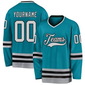 Custom Teal Gray-Black Hockey Jersey Suit for daily life,Material: 100% polyester,price varies by size and custom