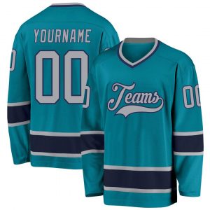 Custom Teal Gray-Navy Hockey Jersey Suit for daily life,Material: 100% polyester,price varies by size and custom