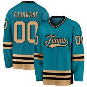 Custom Teal Old Gold-Black Hockey Jersey Suit for daily life,Material: 100% polyester,price varies by size and custom