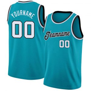 Custom Teal White-Black Round Neck Rib-Knit Basketball Jersey Suit for daily life,Material: 100% polyester,price varies by size and custom