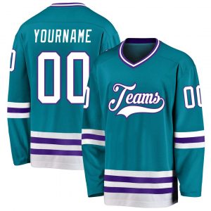 Custom Teal White-Purple Hockey Jersey Suit for daily life,Material: 100% polyester,price varies by size and custom