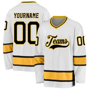 Custom White Black-Gold Hockey Jersey Suit for daily life,Material: 100% polyester,price varies by size and custom