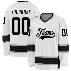 Custom White Black-Gray Hockey Jersey Suit for daily life,Material: 100% polyester,price varies by size and custom