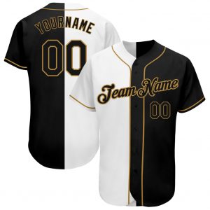 Custom White-Black Old Gold Authentic Split Fashion Baseball Jersey Suit for daily life,Material: 100% polyester,price varies by size and custom