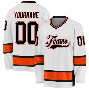 Custom White Black-Orange Hockey Jersey Suit for daily life,Material: 100% polyester,price varies by size and custom