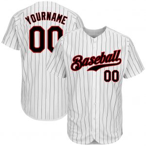 Custom White Black Pinstripe Black-Red Authentic Baseball Jersey Suit for daily life,Material: 100% polyester,price varies by size and custom