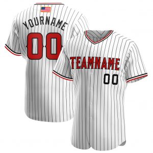 Custom White Black Pinstripe Red-Black Authentic American Flag Fashion Baseball Jersey Suit for daily life,Material: 100% polyester,price varies by size and custom