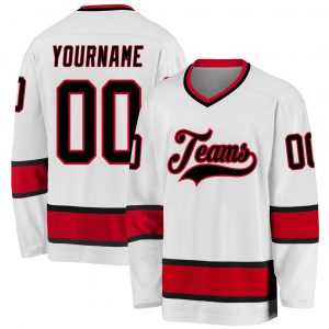 Custom White Black-Red Hockey Jersey Suit for daily life,Material: 100% polyester,price varies by size and custom