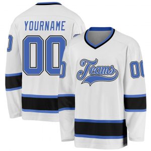 Custom White Blue-Black Hockey Jersey Suit for daily life,Material: 100% polyester,price varies by size and custom