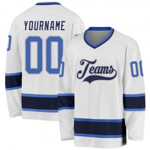 Custom White Blue-Navy Hockey Jersey Suit for daily life,Material: 100% polyester,price varies by size and custom