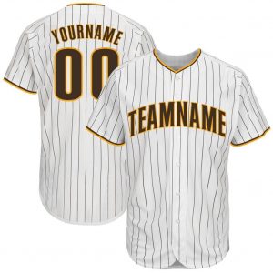 Custom White Brown Pinstripe Brown-Gold Baseball Jersey Suit for daily life,Material: 100% polyester,price varies by size and custom