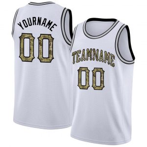 Custom White Camo-Black Round Neck Rib-Knit Basketball Jersey Suit for daily life,Material: 100% polyester,price varies by size and custom