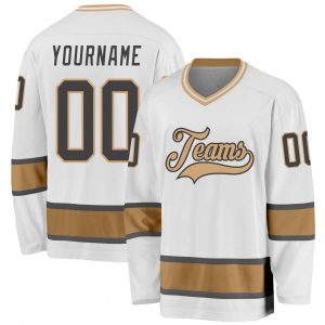 Custom White Dark Gray-Old Gold Hockey Jersey Suit for daily life,Material: 100% polyester,price varies by size and custom