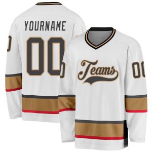 Custom White Dark Gray-Old Gold Hockey Jersey Suit for daily life,Material: 100% polyester,price varies by size and custom