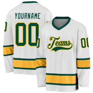 Custom White Green-Gold Hockey Jersey Suit for daily life,Material: 100% polyester,price varies by size and custom