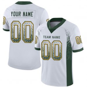 Custom White Green-Gold Mesh Drift Fashion Football Jersey Suit for daily life,Material: 100% polyester,price varies by size and custom