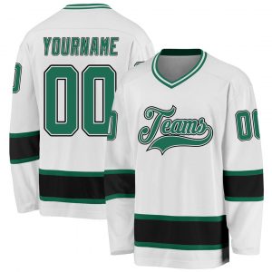 Custom White Kelly Green-Black Hockey Jersey Suit for daily life,Material: 100% polyester,price varies by size and custom