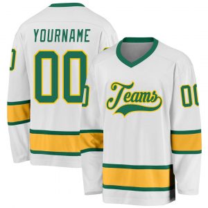 Custom White Kelly Green-Gold Hockey Jersey Suit for daily life,Material: 100% polyester,price varies by size and custom